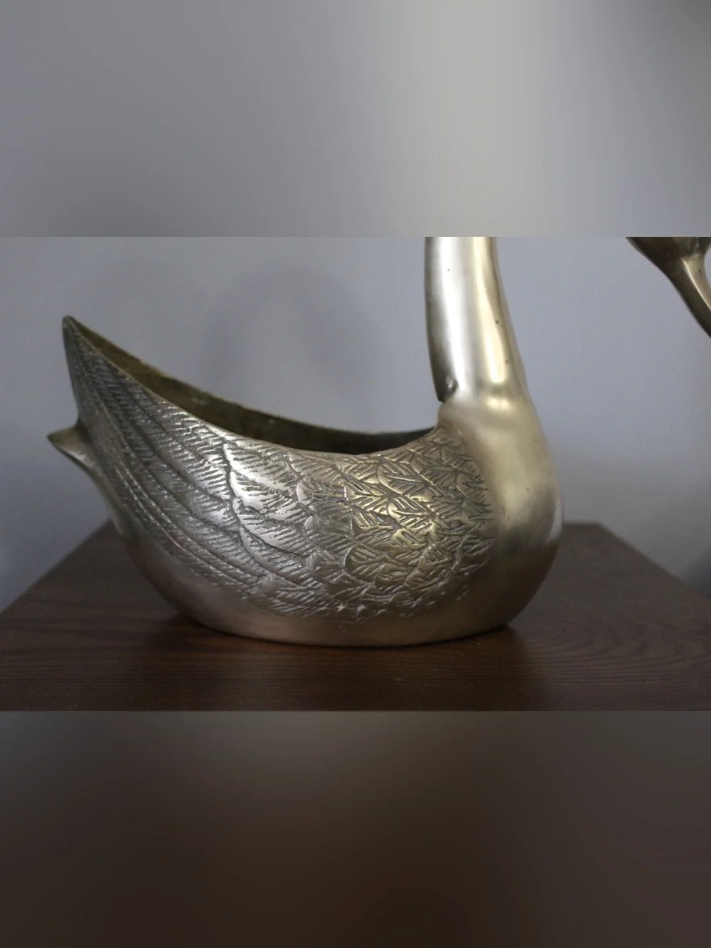 Vintage 1970s extra large Brass Swan Planters set of 2